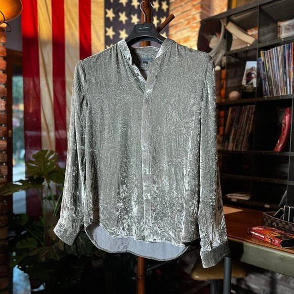 JOHN VARVATOS Crushed Velvet Button Down in Gray sz.M *SAMPLE* - Picture 1 of 6